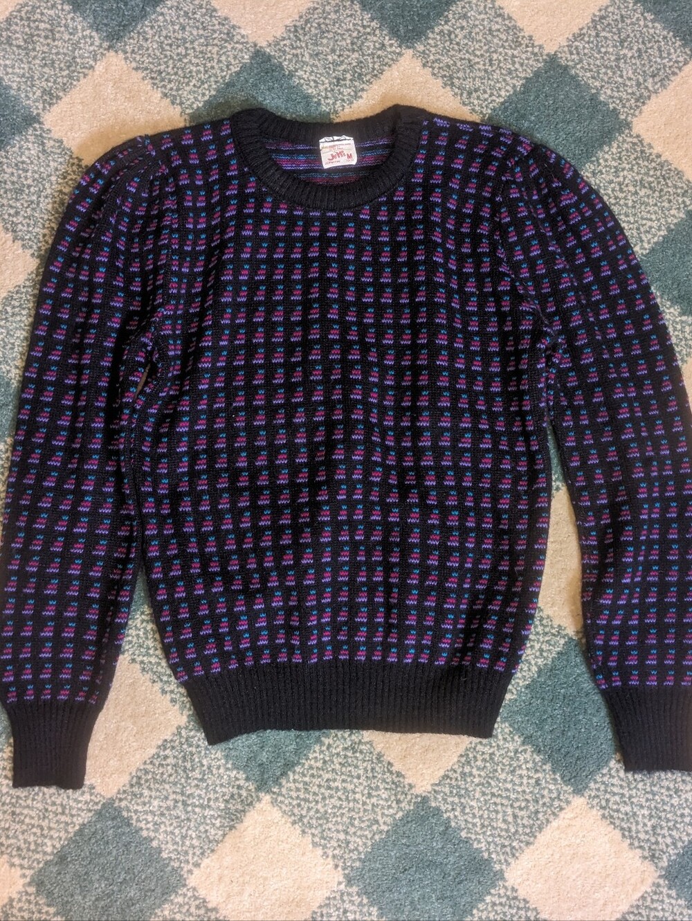 Vintage Jr Hi JCPenney Colorful And Dark Puff Sleeve Sweater Size XS